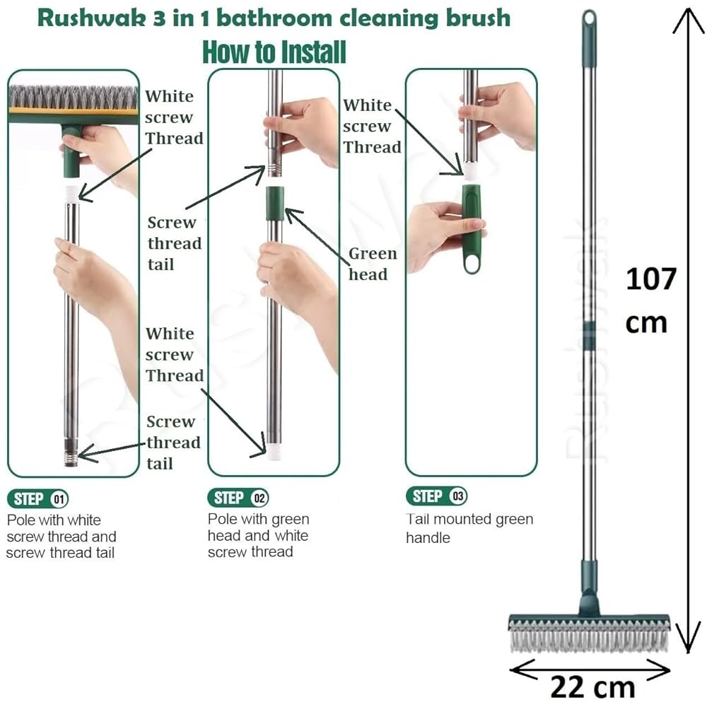 3 in 1 Bathroom Cleaning Brush with Wiper and Squeegees,Tiles Cleaning Brush with Long Handle Tile Cleaner Brush Bathroom Floor Brush Window Cleaning Brush Floor Scrub Brush Shower Squeezer