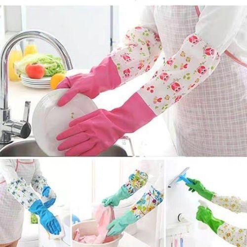 Silicone Dish washing Kitchen Long Hand  Gloves - Multicolor 2 Piece Set