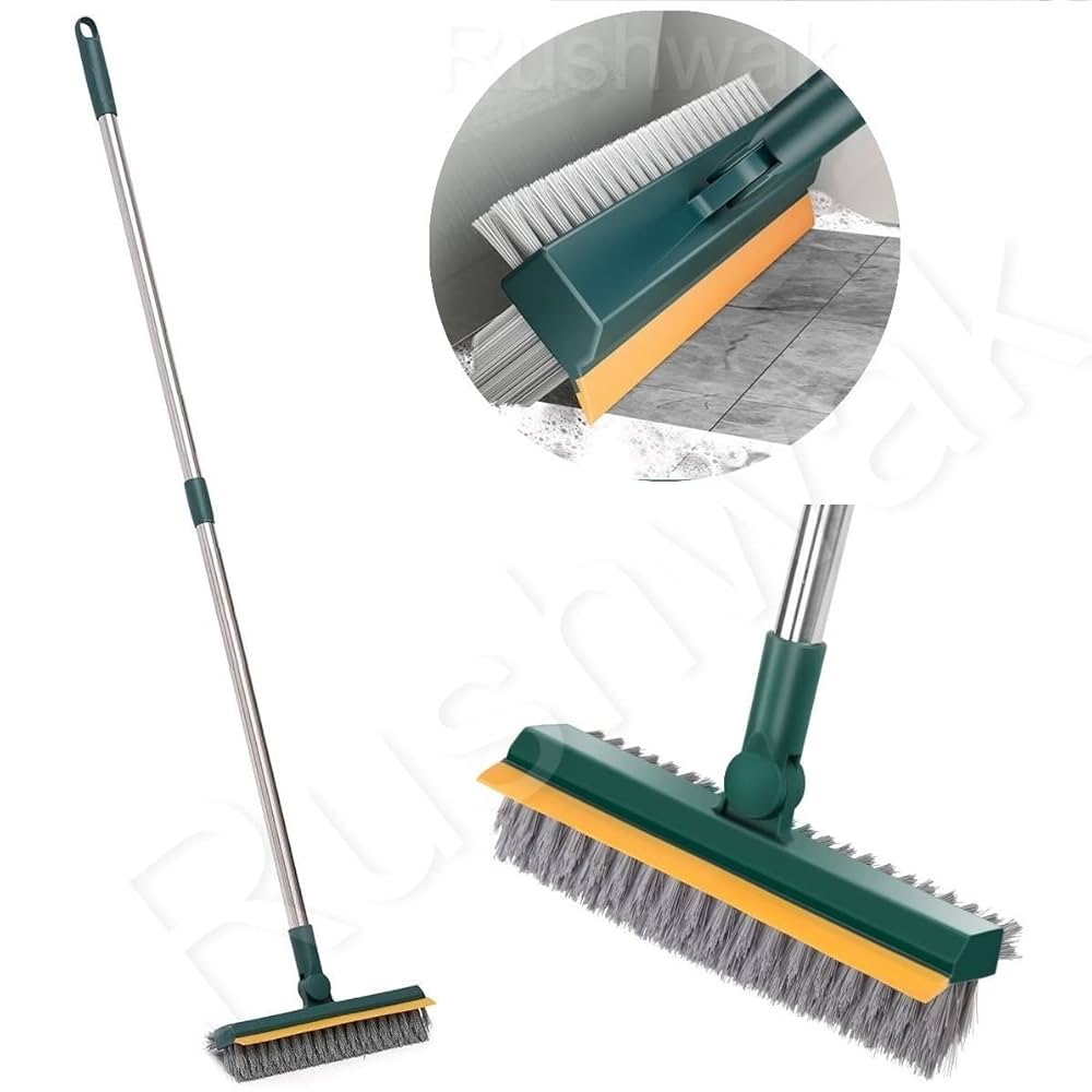 3 in 1 Bathroom Cleaning Brush with Wiper and Squeegees,Tiles Cleaning Brush with Long Handle Tile Cleaner Brush Bathroom Floor Brush Window Cleaning Brush Floor Scrub Brush Shower Squeezer