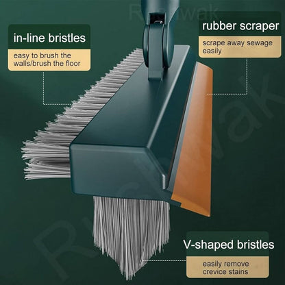 3 in 1 Bathroom Cleaning Brush with Wiper and Squeegees,Tiles Cleaning Brush with Long Handle Tile Cleaner Brush Bathroom Floor Brush Window Cleaning Brush Floor Scrub Brush Shower Squeezer