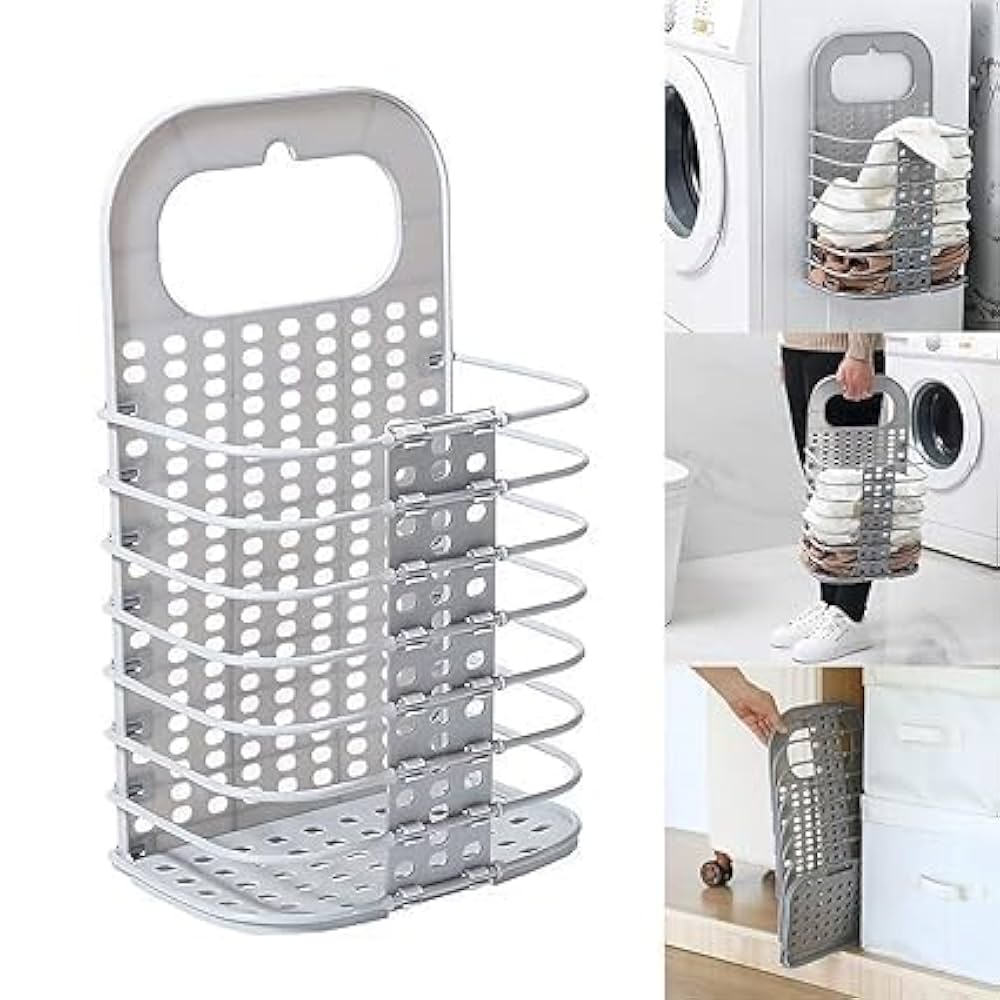 Plastic Storage Frame Foldable Dirty Clothes Basket Household Non Perforated Bathroom Wall Mounted Laundry Basket Clothes Basket ( 1 psc )